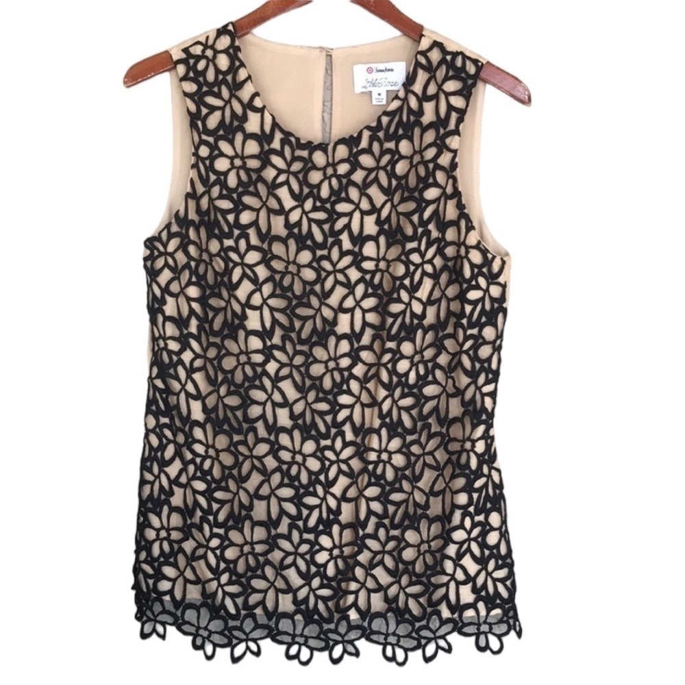 Lela Rose Neiman Marcus Target Guipure Cotton Silk Sleeveless Floral Lace Top‎